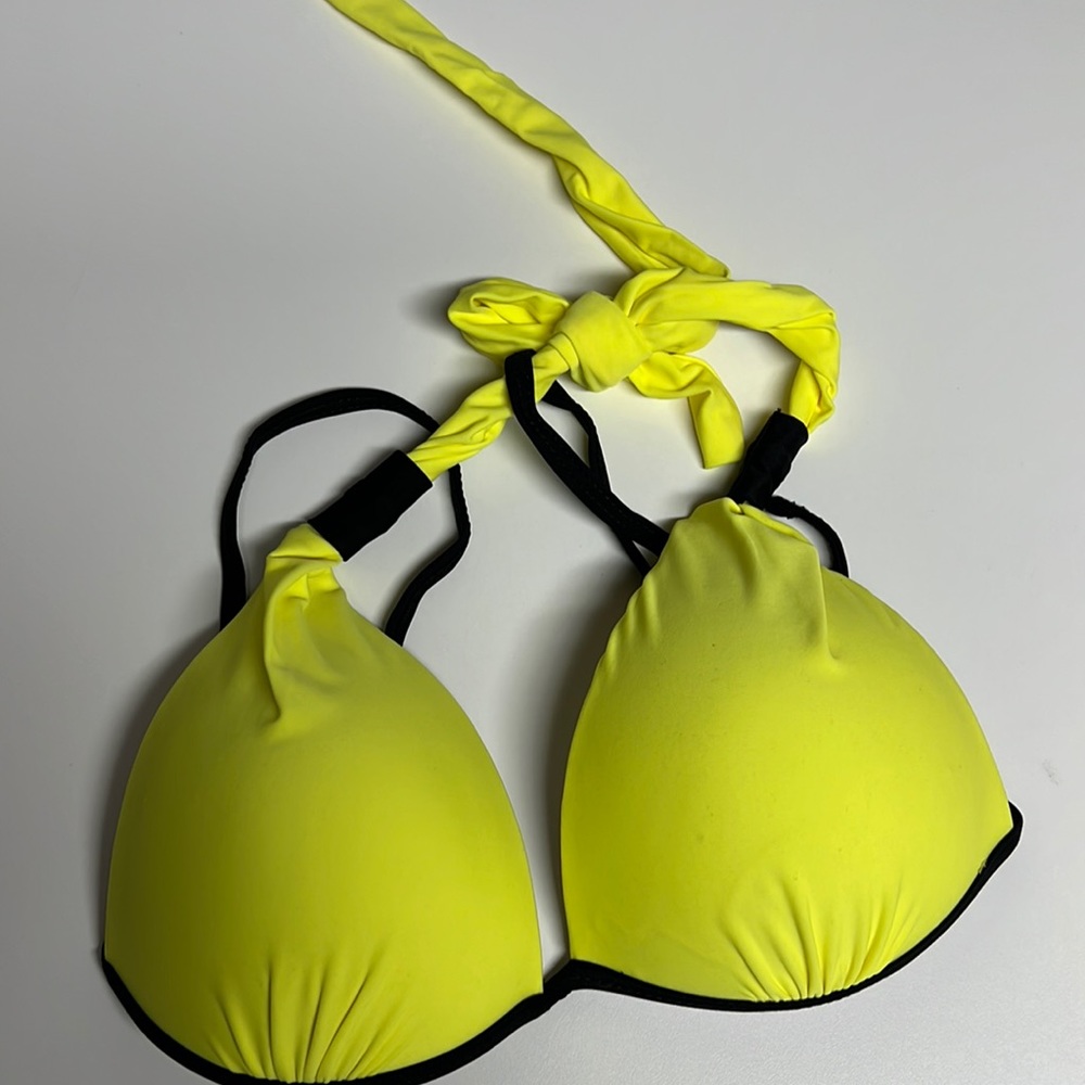 Yellow Bikini top black trim - firm cups